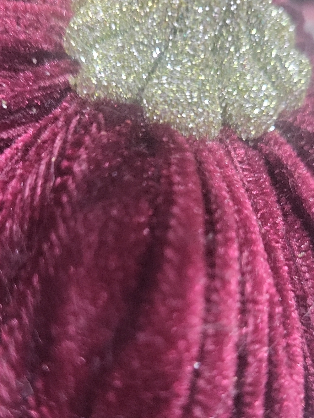 Pretty Burgundy Purple Velvet Decorative Pumpkin with Sparkly Stem - Picture 2 of 2